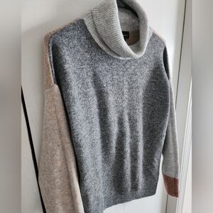 Gray and Beige Turtleneck Sweater